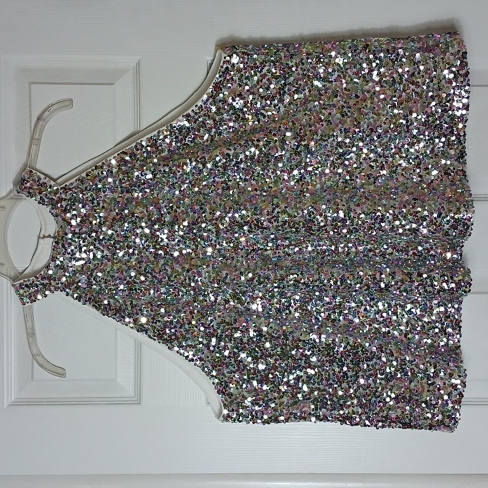 Cable and Gauge Silver Shimmer Sequin Halter Top Festive Party Size 3X